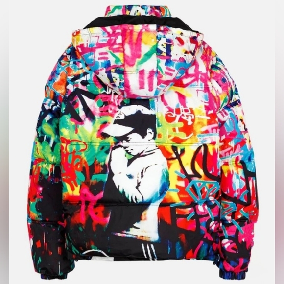 Tango Hotel × Brandalised Praying Boy Men's Winter Puffer Jacket Size Medium - Picture 3 of 5